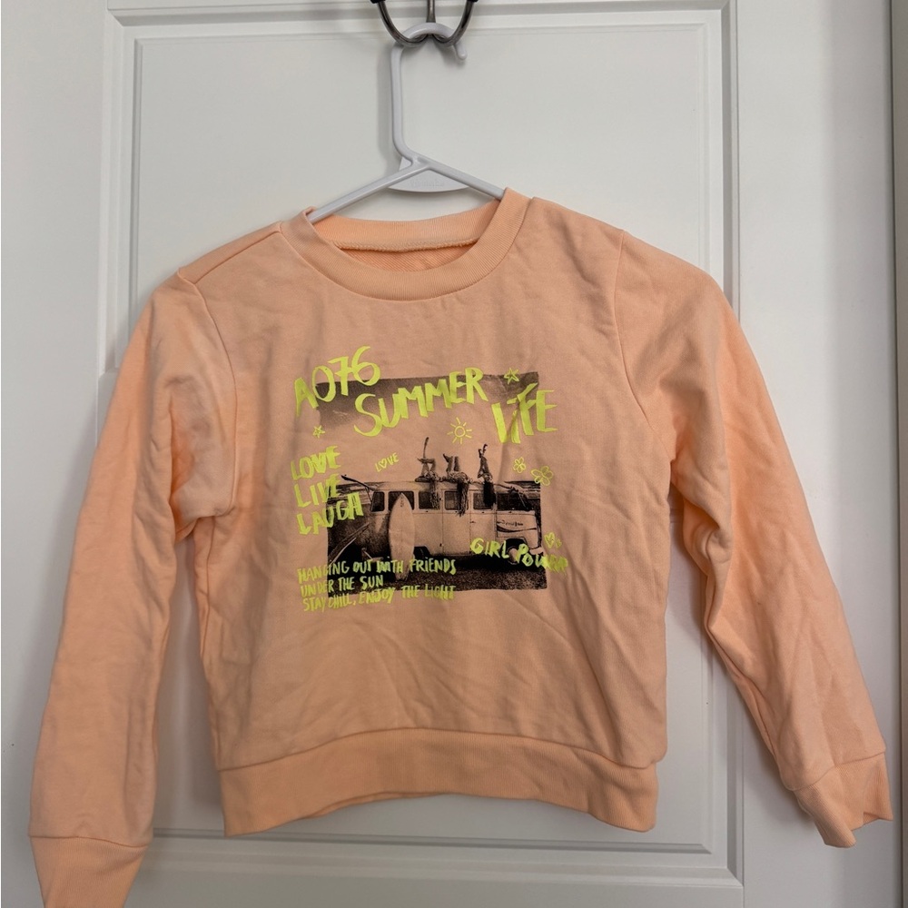 AO76 Girls Orange Sweatshirt Summer Life Size 8